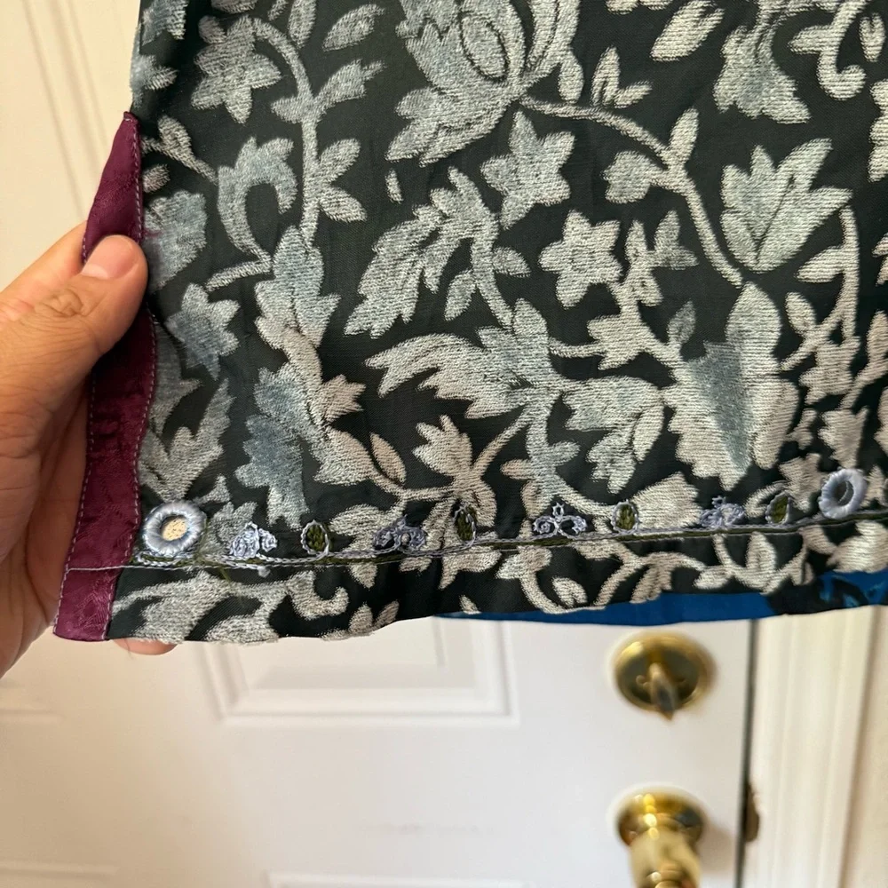TIENDA HO blue navy burnout velvet floral mixed media mirror trim boxy oversized